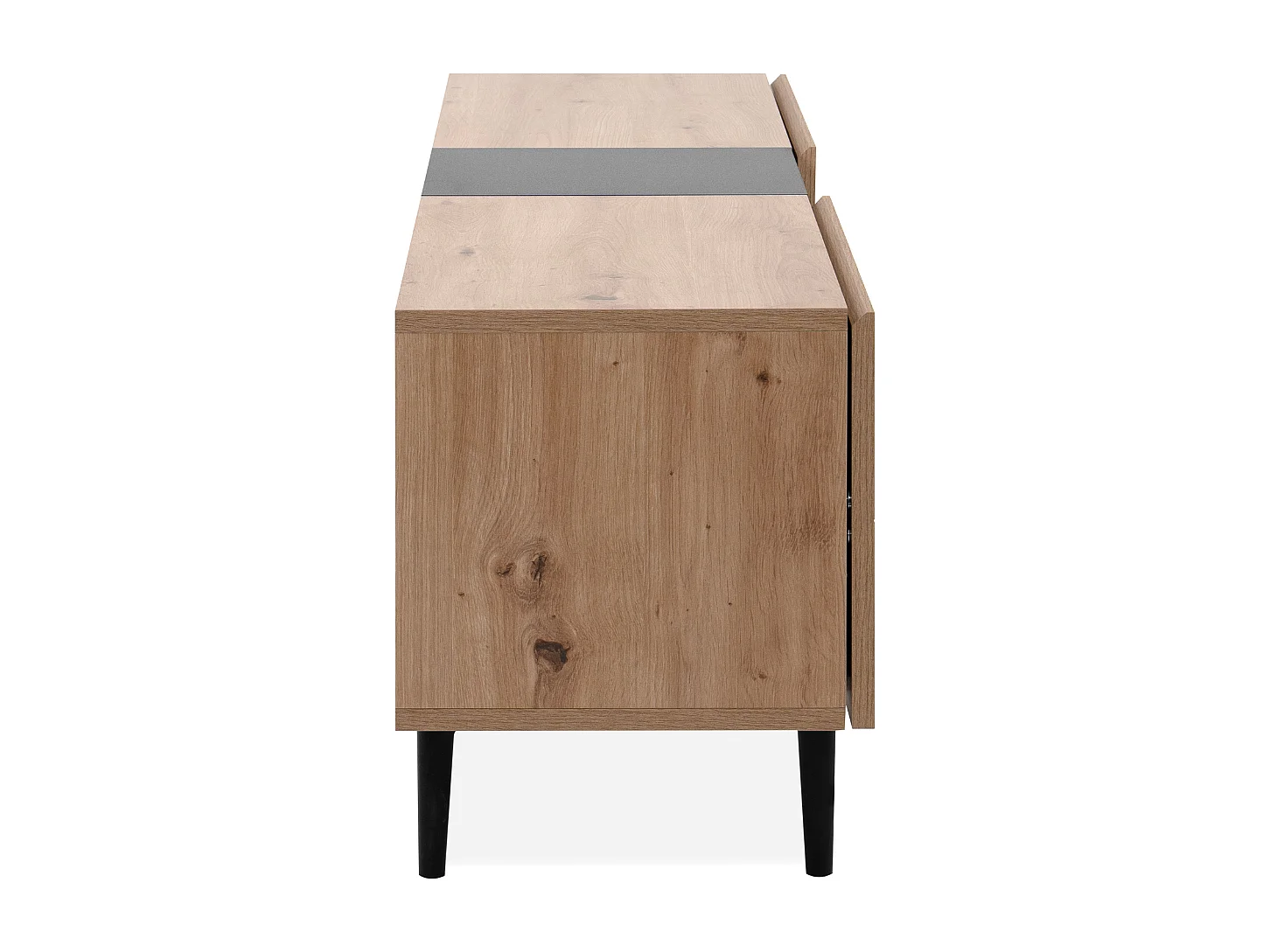 TV-Möbel mit 2 Klappen und 2 Nischen, Dekor Eiche handwerklich und schwarz, L160 cm - LYDEN