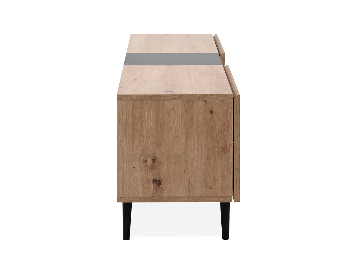 Meuble TV 2 abattants et 2 niches décor chêne artisan et noir L160 cm - NOLA