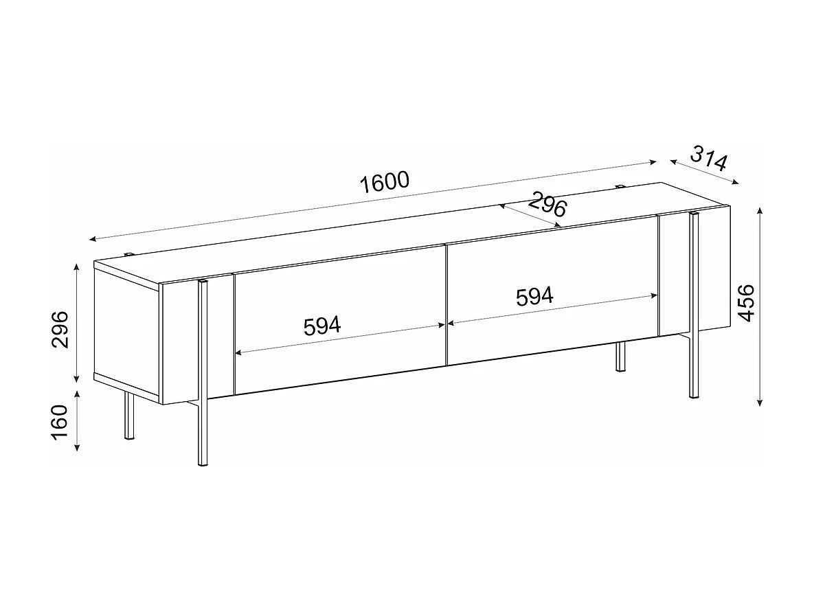 TV-Möbel mit 2 Klapptüren und Metallfüßen, L185 cm - HERMIONE