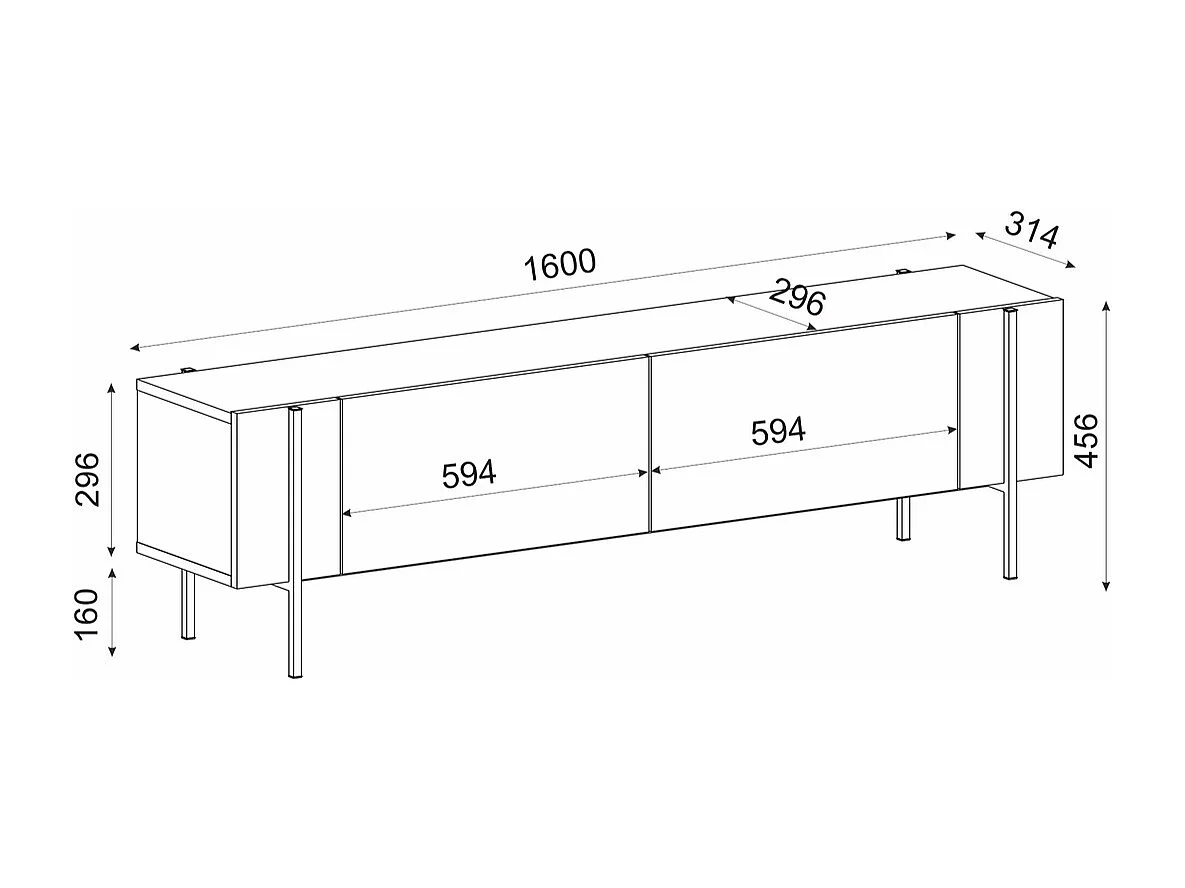TV-Möbel mit 2 Klapptüren und Metallfüßen, L185 cm - HERMIONE
