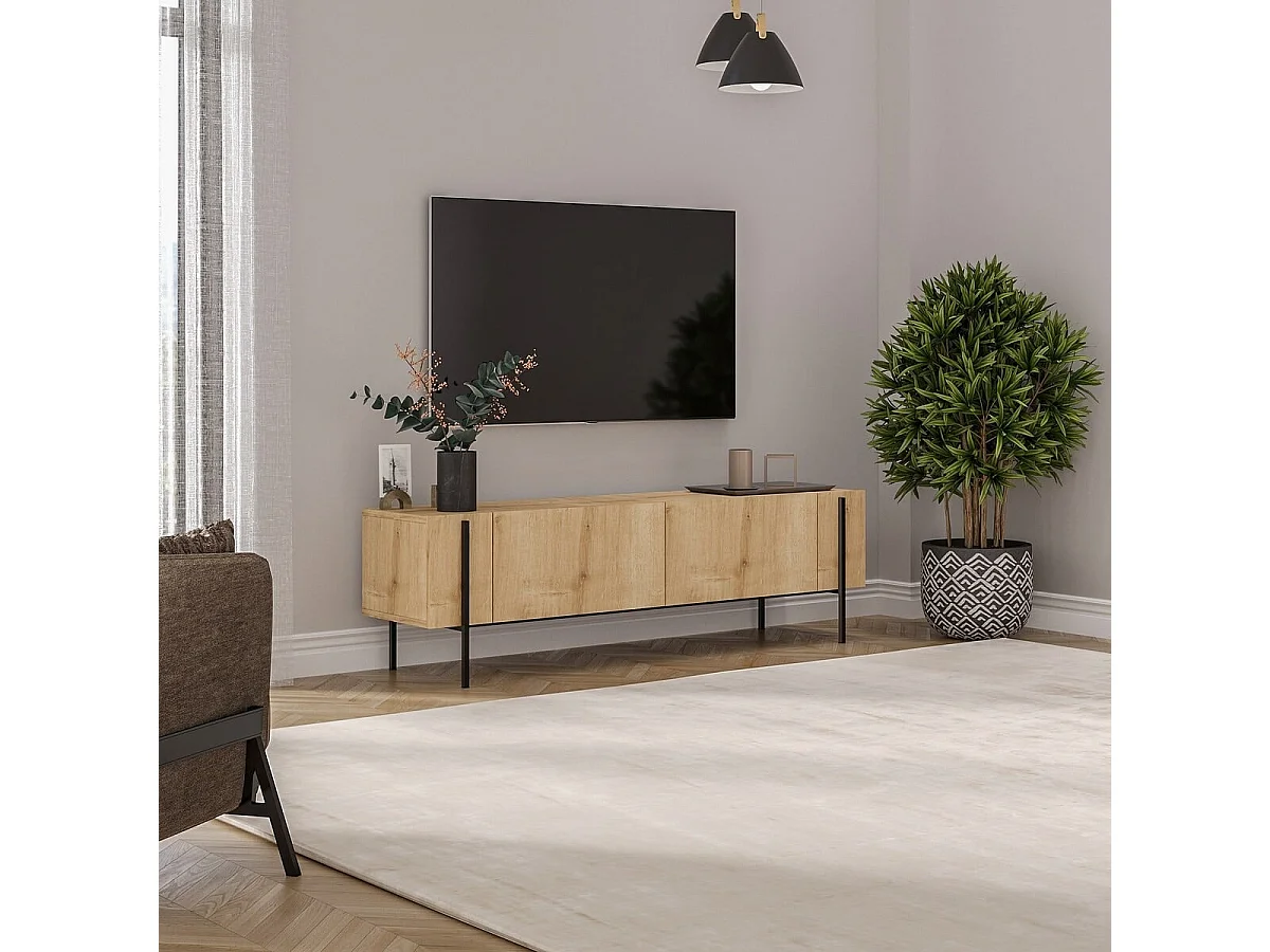 Meuble TV 2 portes avec pieds métal L160 cm HERMIONE