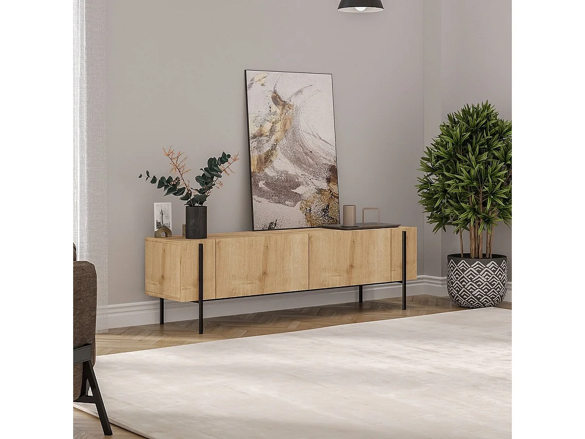 Meuble TV 2 portes avec pieds métal L160 cm HERMIONE