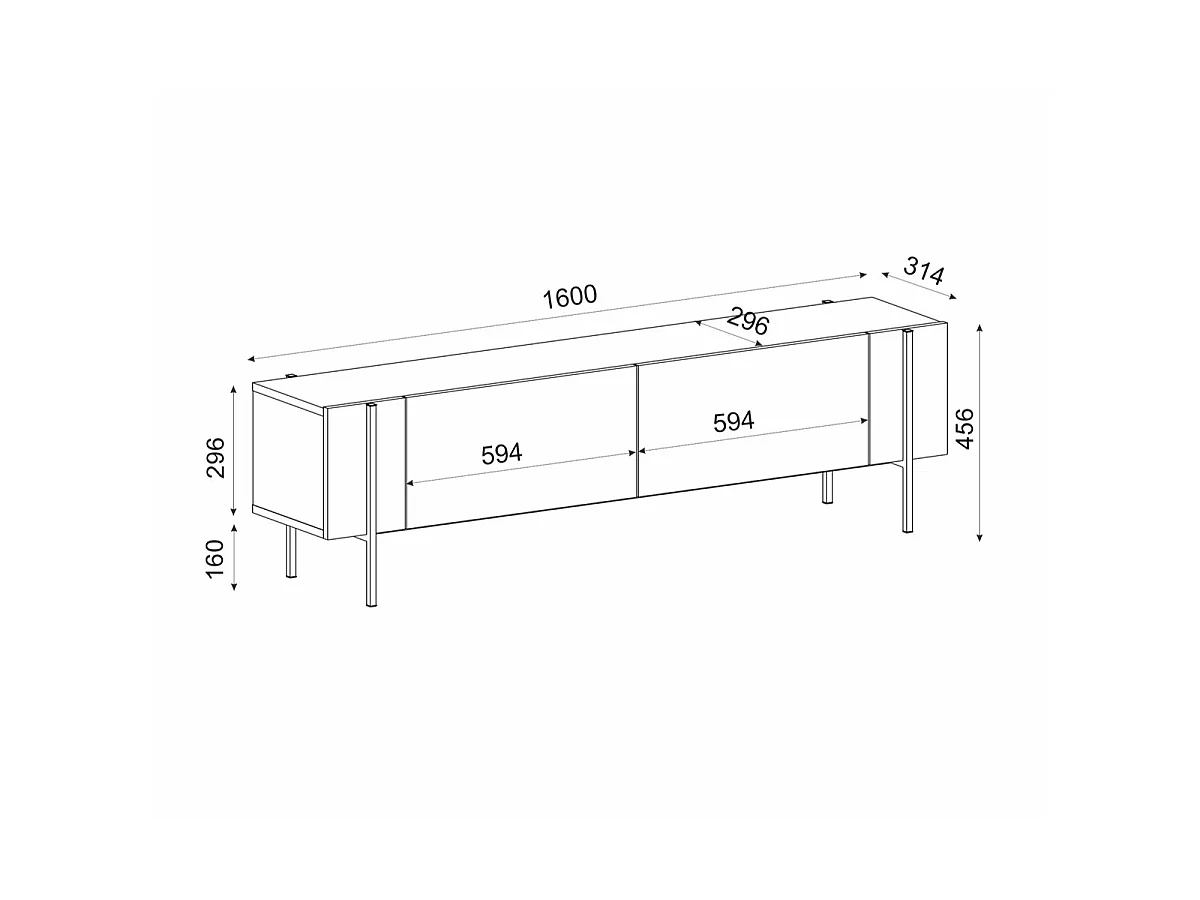 Meuble TV 2 portes avec pieds métal L160 cm HERMIONE