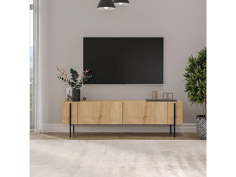 Mueble de TV de 2 puertas abatibles con patas de metal L160 cm - HERMIONE