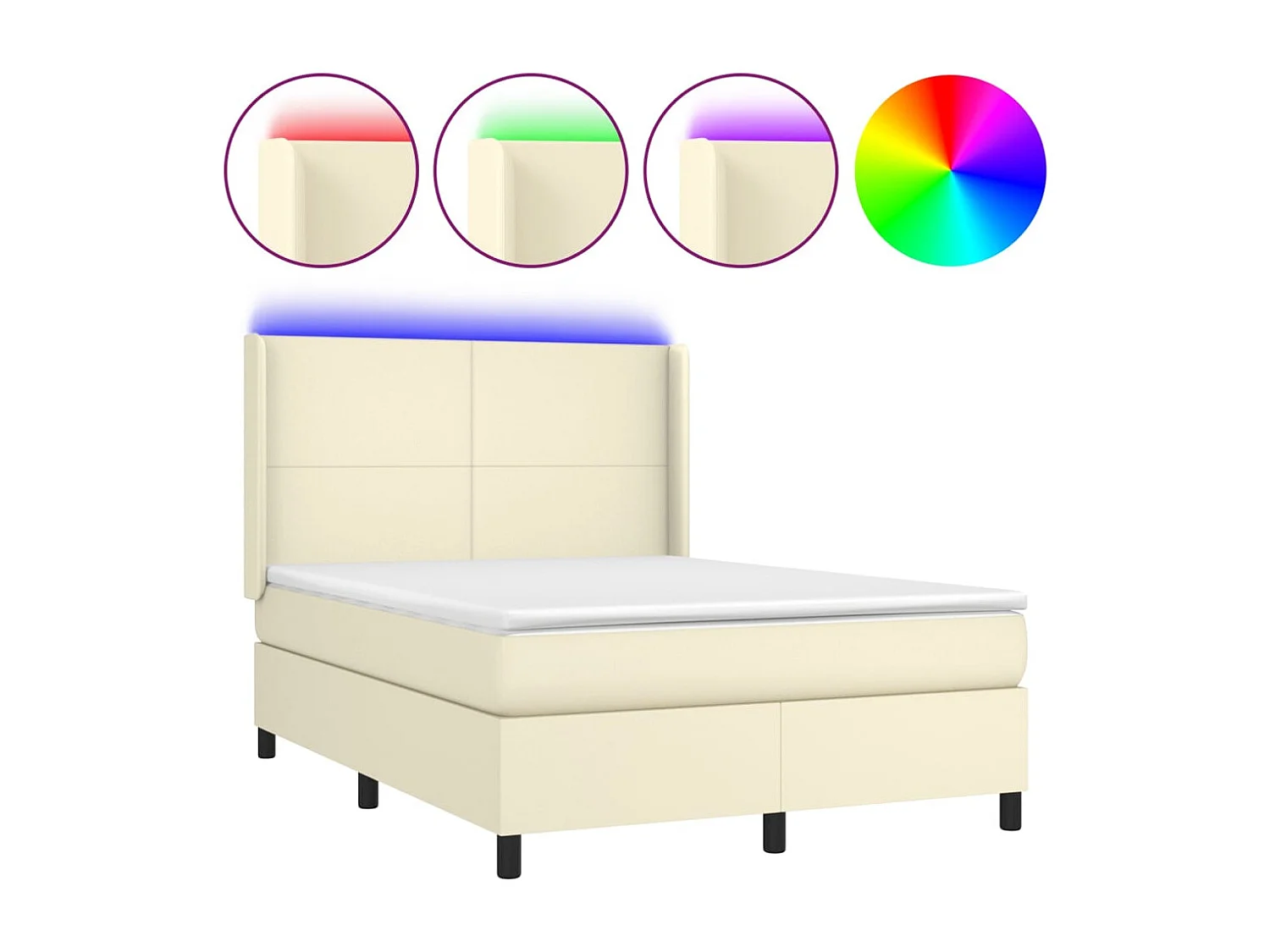 Boxspringbett mit Matratze & LED Creme 140x190 cm Kunstleder