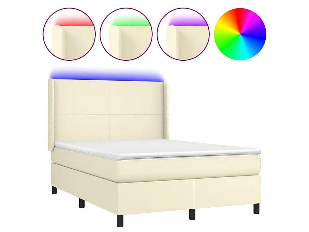 Sommier à lattes de lit matelas LED Crème 140x190 cm Similicuir