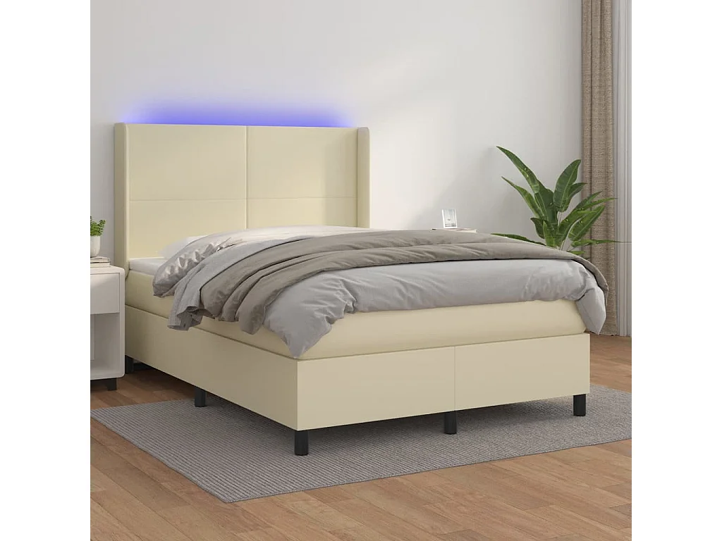 Sommier à lattes de lit matelas LED Crème 140x190 cm Similicuir