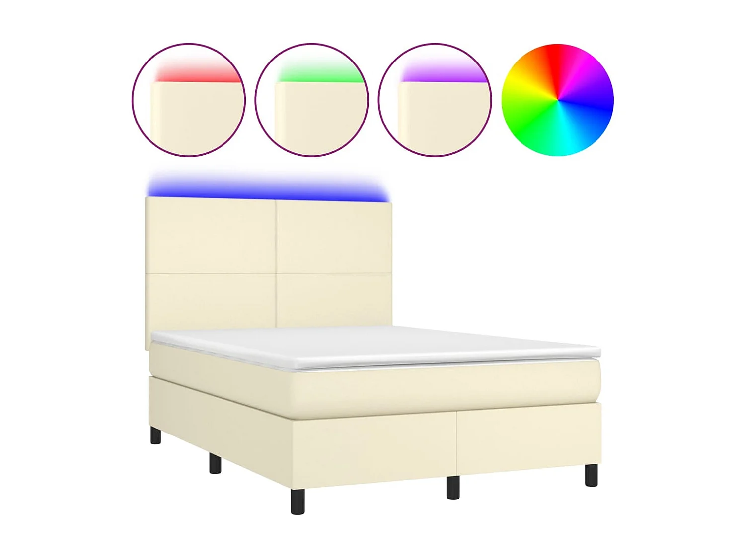 Boxspringbett mit Matratze & LED Creme 140x190 cm Kunstleder