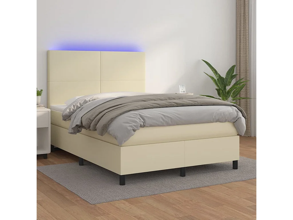 Boxspringbett mit Matratze & LED Creme 140x190 cm Kunstleder