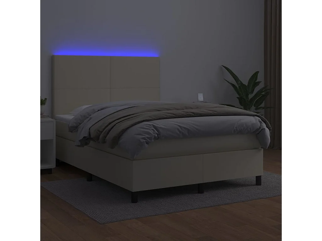 Boxspringbett mit Matratze & LED Creme 140x190 cm Kunstleder