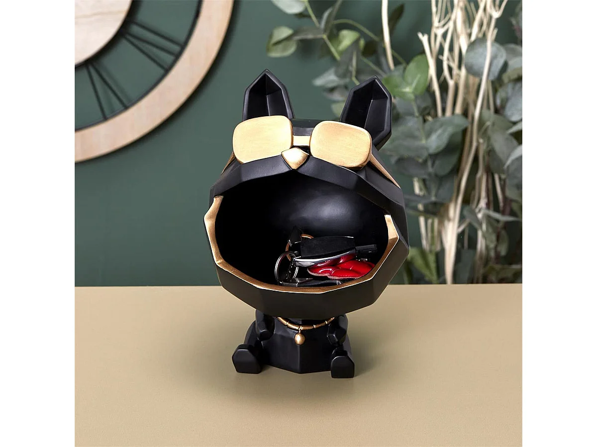 Vide-Poche Chien à Lunettes Géométrique Noir et Or - LOOKY