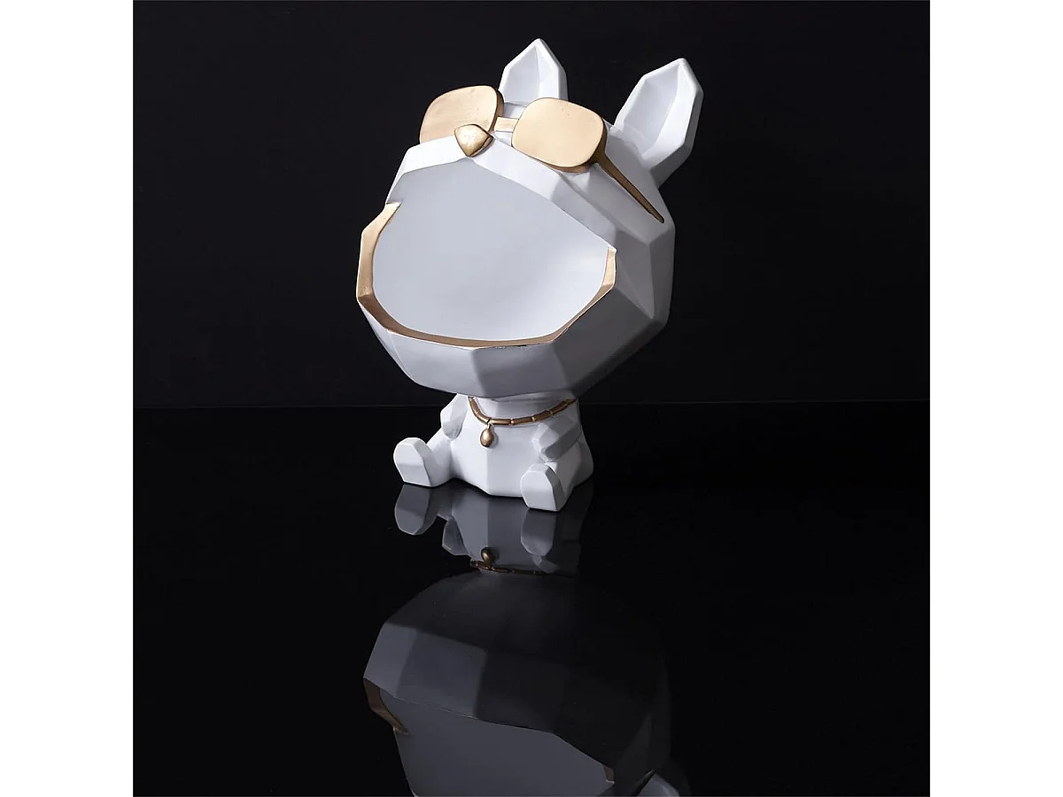 Vide-Poche Chien à Lunettes Géométrique Blanc et Or - LOOKY