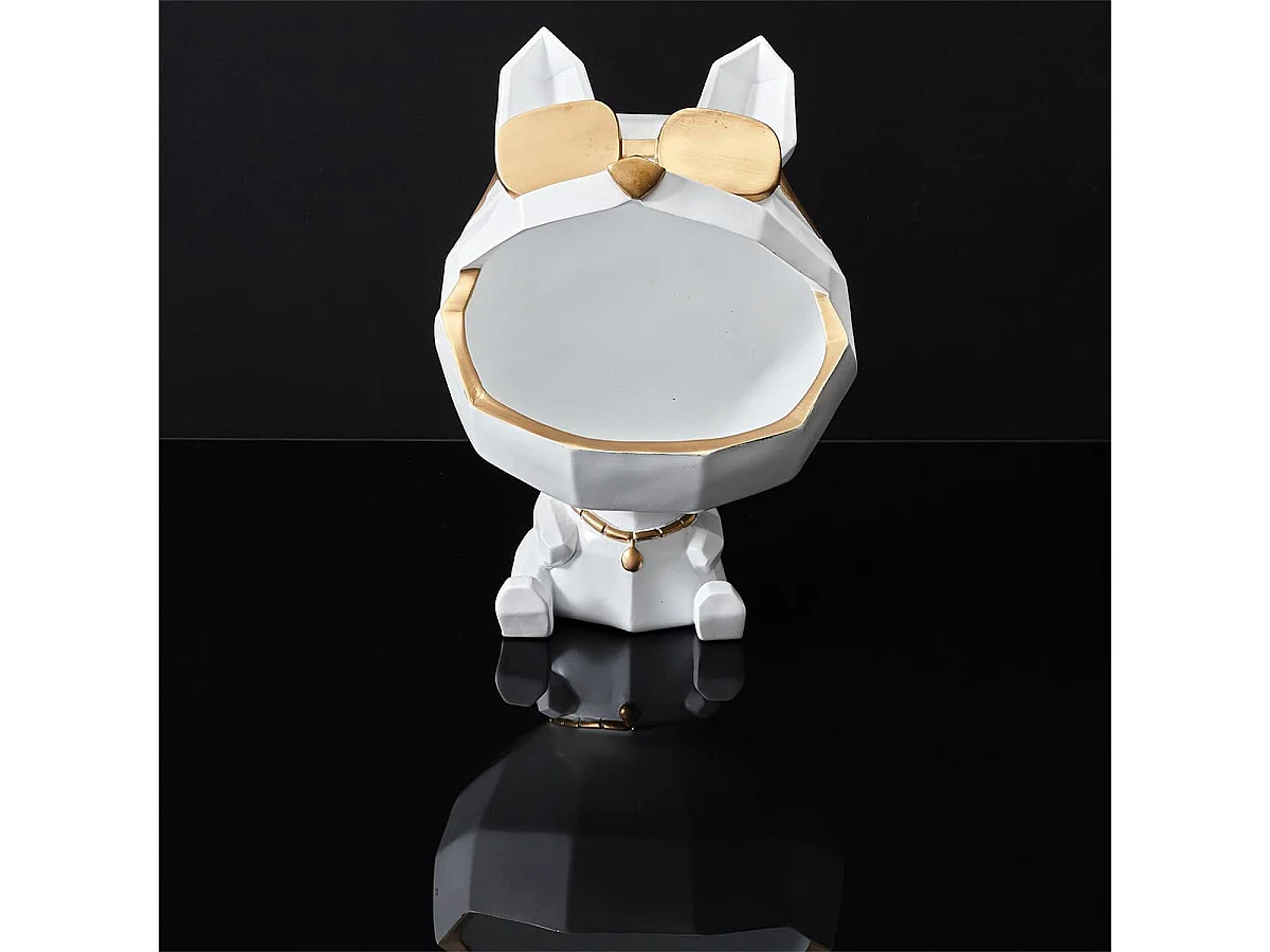 Vide-Poche Chien à Lunettes Géométrique Blanc et Or - LOOKY