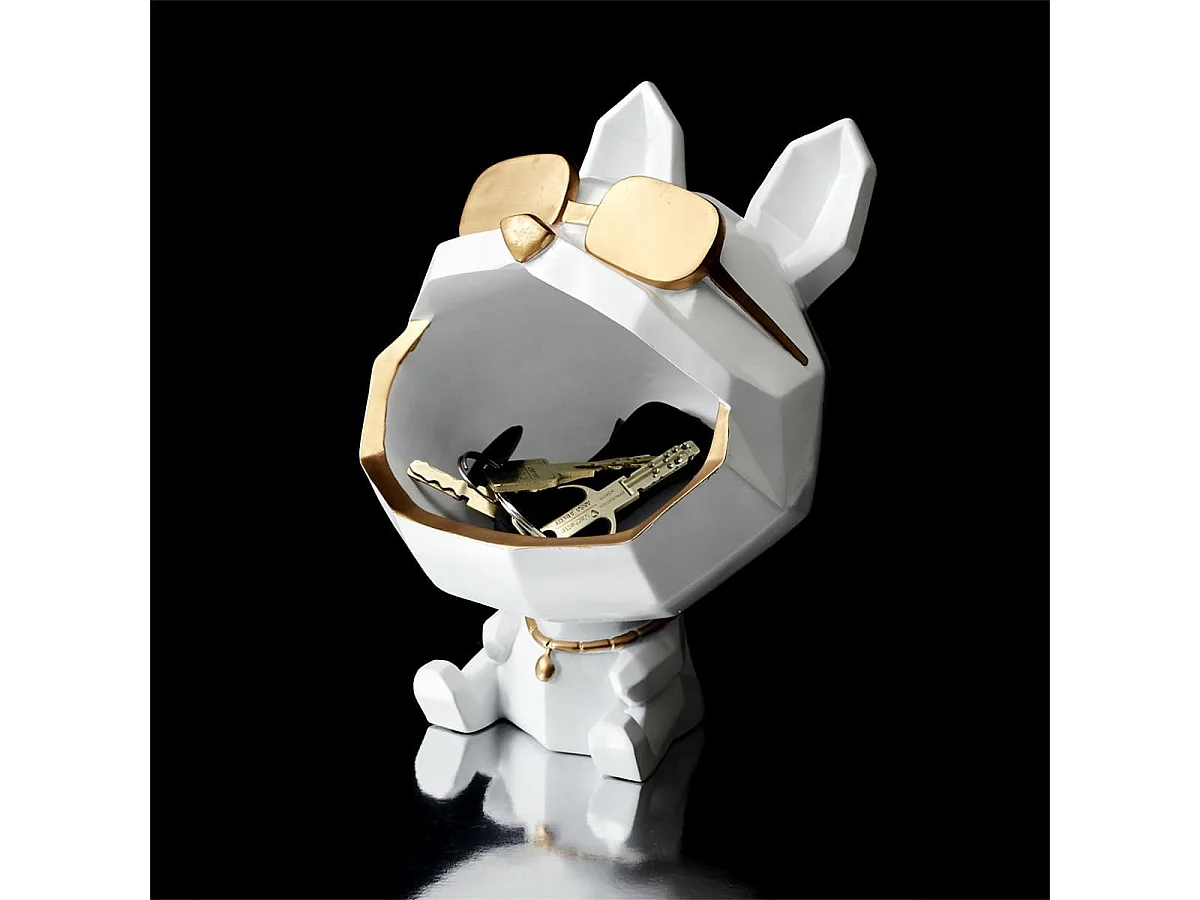 Vide-Poche Chien à Lunettes Géométrique Blanc et Or - LOOKY