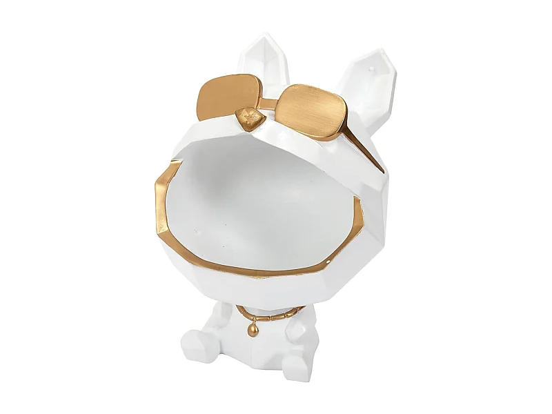 Vide-Poche Chien à Lunettes Géométrique Blanc et Or - LOOKY