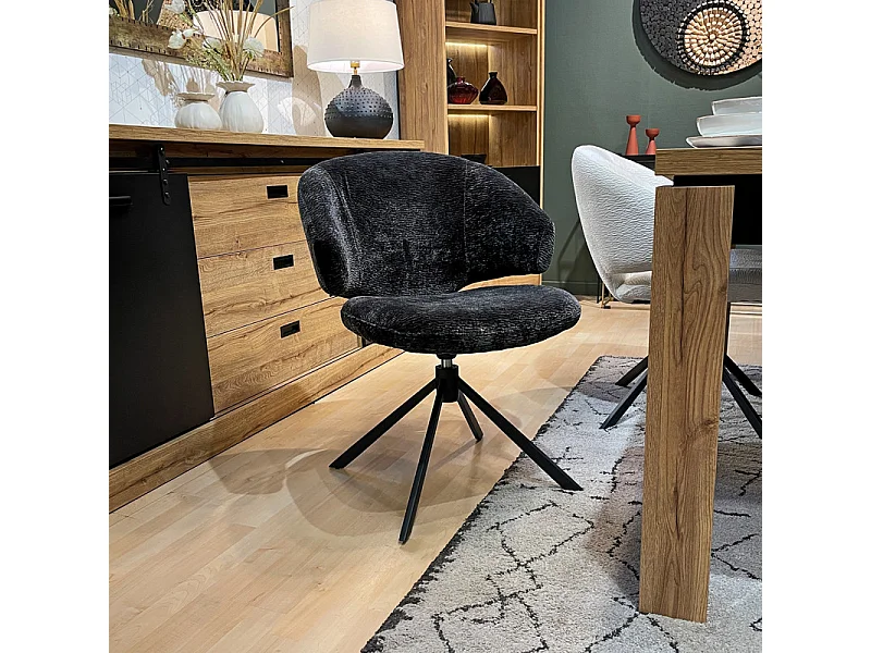 Chaise pivotante tissu velours gris foncé et pieds métal – NORA