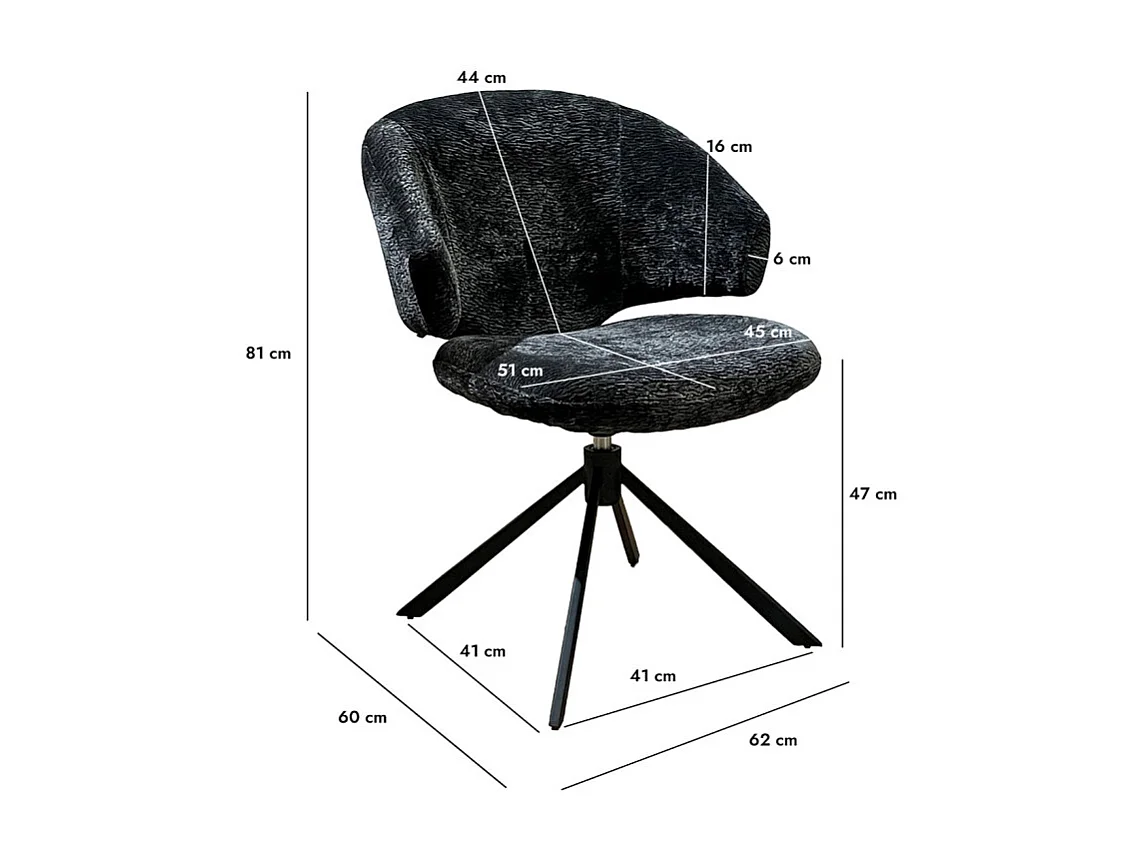 Chaise pivotante tissu velours gris foncé et pieds métal – NORA