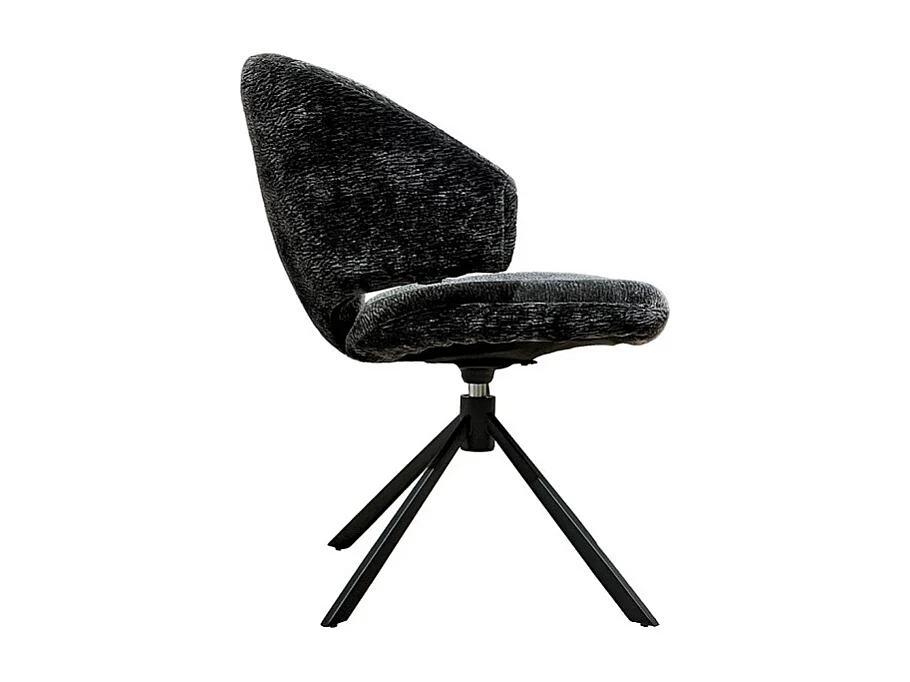 Chaise pivotante tissu velours gris foncé et pieds métal – NORA