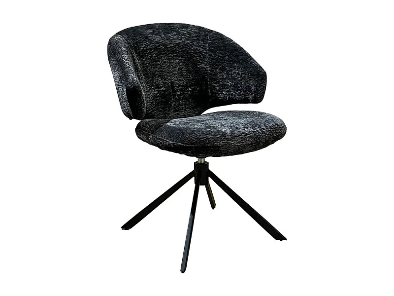 Chaise pivotante tissu velours gris foncé et pieds métal – NORA