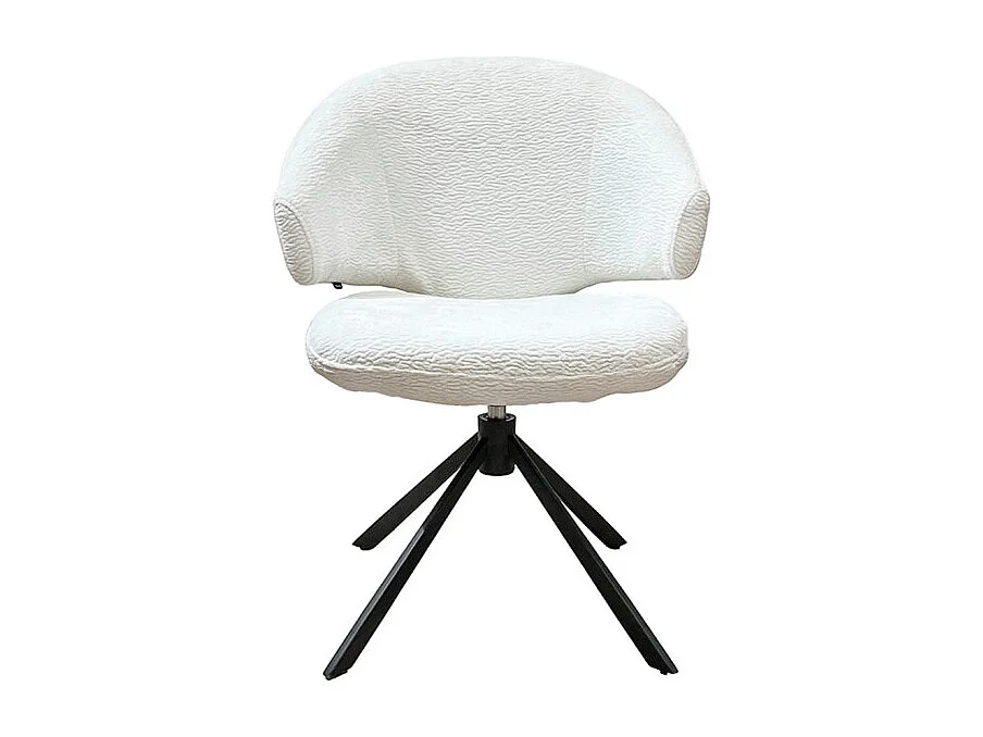 Chaise pivotante tissu velours écru et pieds métal noir – NORA