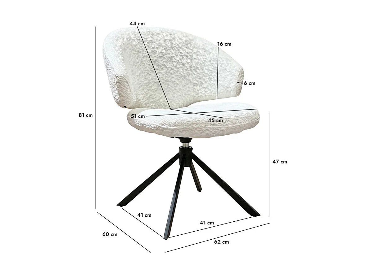 Chaise pivotante tissu velours écru et pieds métal noir – NORA