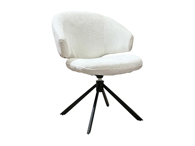 Chaise pivotante tissu velours écru et pieds métal noir – NORA