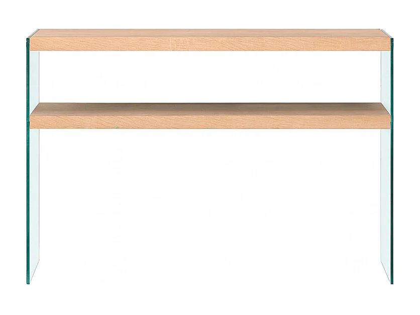 Console L. 110 cm en verre trempé et étagères effet chêne clair - ICE