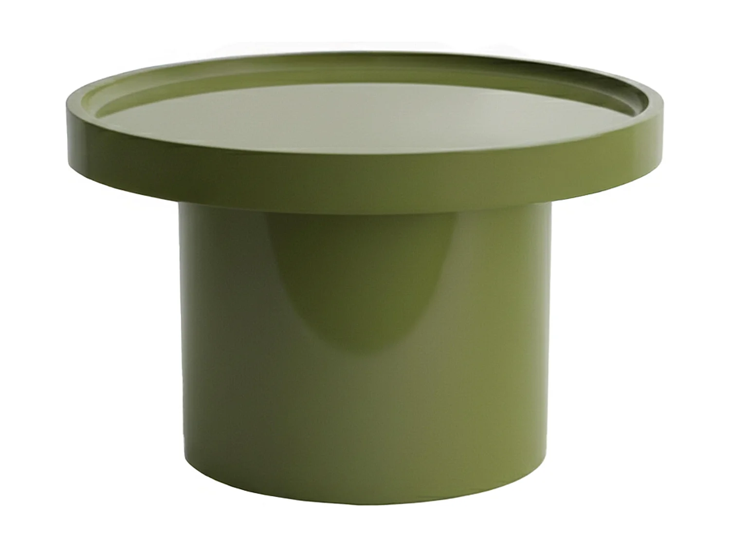 Table basse ronde 50 cm en MDF effet laqué vert olive