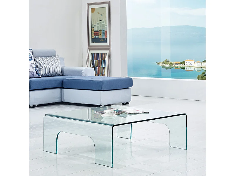 Table basse carrée 90 x 90 cm avec pieds arqués en verre trempé - ICE
