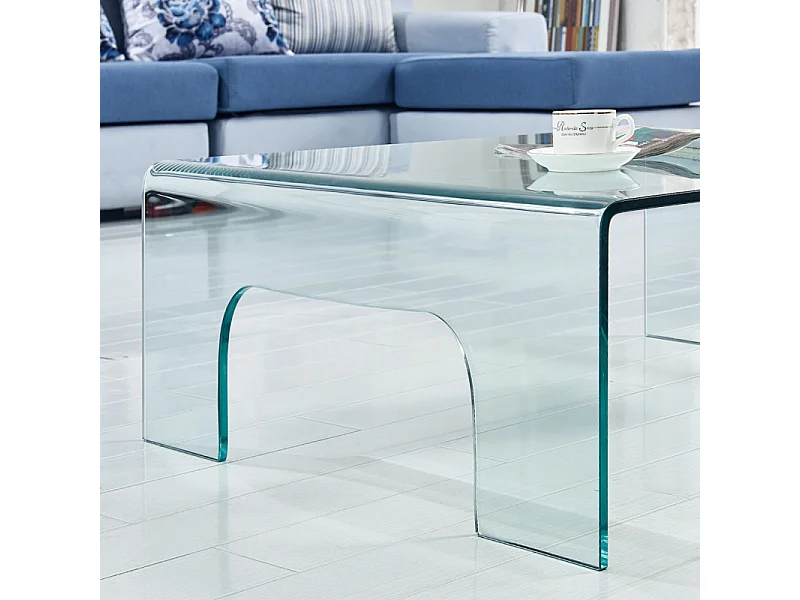 Table basse carrée 90 x 90 cm avec pieds arqués en verre trempé - ICE