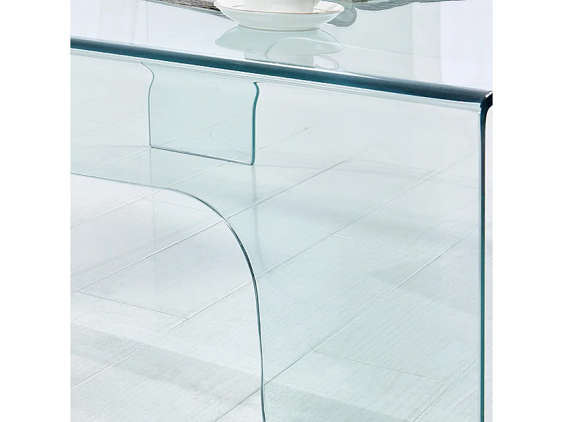 Table basse carrée 90 x 90 cm avec pieds arqués en verre trempé - ICE