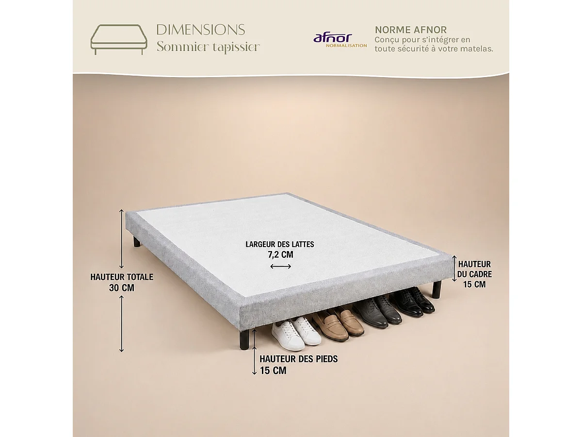 Sommier Tapissier en kit gris 90x190 cm