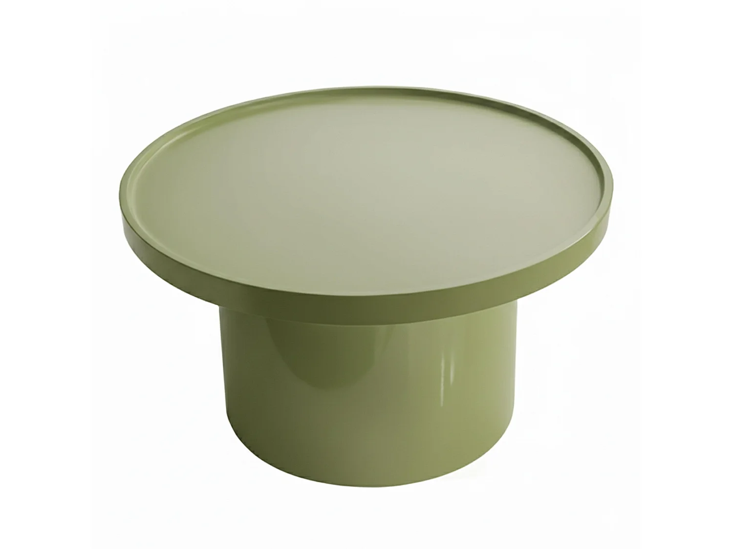 Table basse ronde 70 cm en MDF effet laqué vert olive