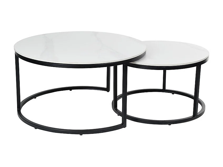 Tables basses gigognes rondes céramique blanc pied métal – OXY