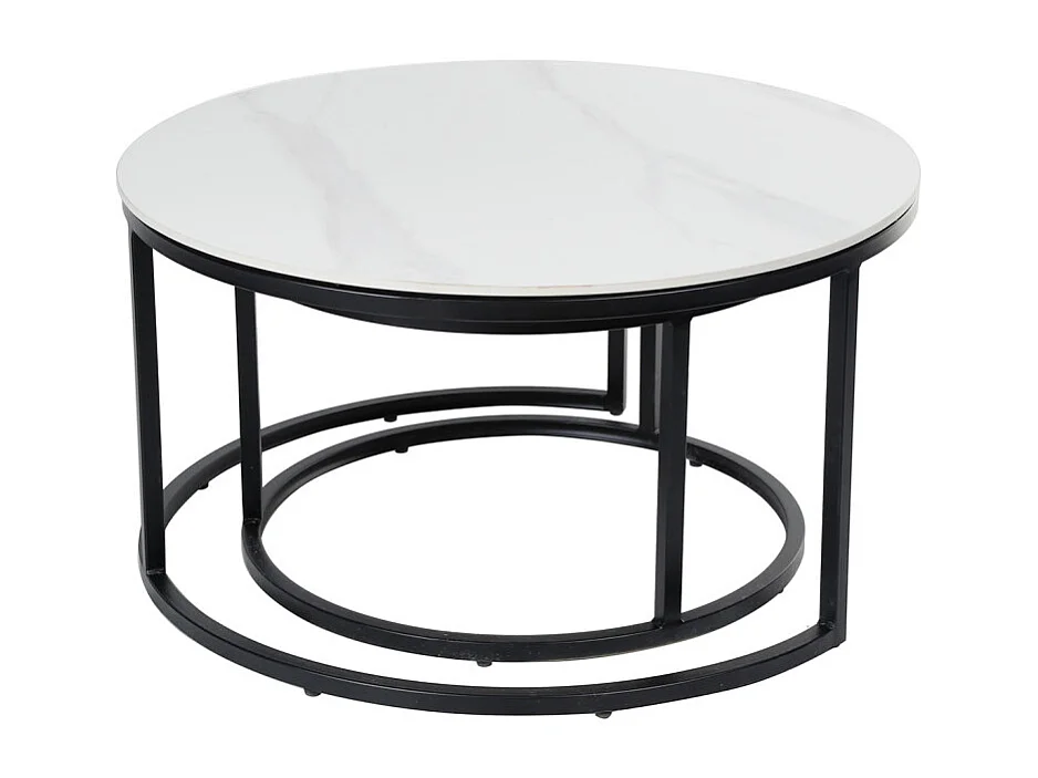 Tables basses gigognes rondes céramique blanc pied métal – OXY