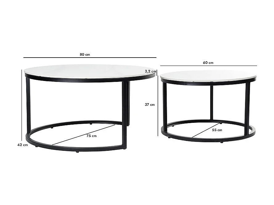 Tables basses gigognes rondes céramique blanc pied métal – OXY