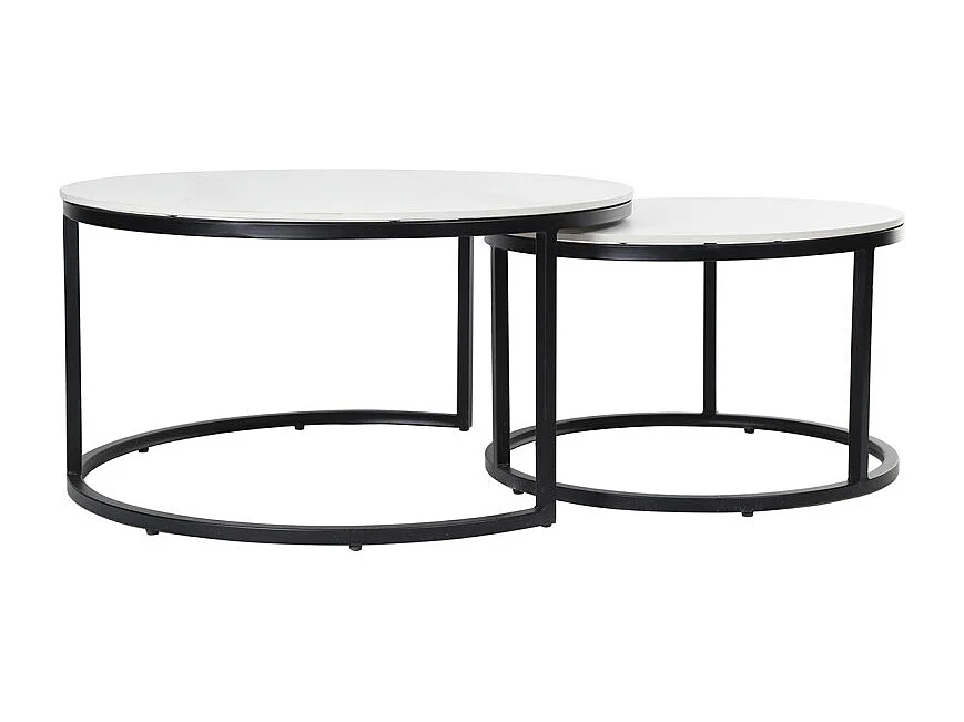 Tables basses gigognes rondes céramique blanc pied métal – OXY