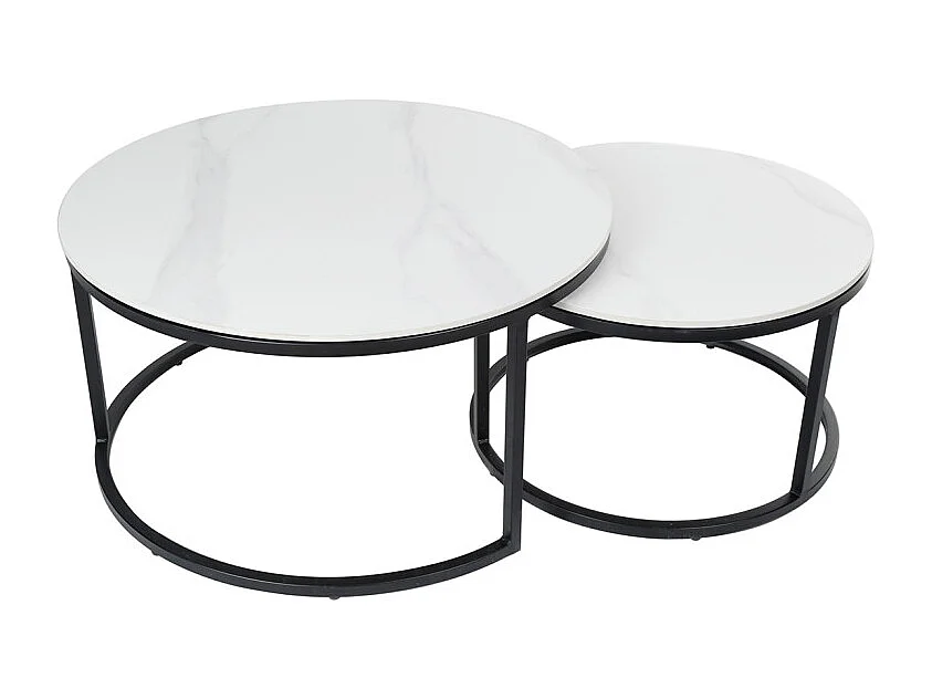 Tables basses gigognes rondes céramique blanc pied métal – OXY