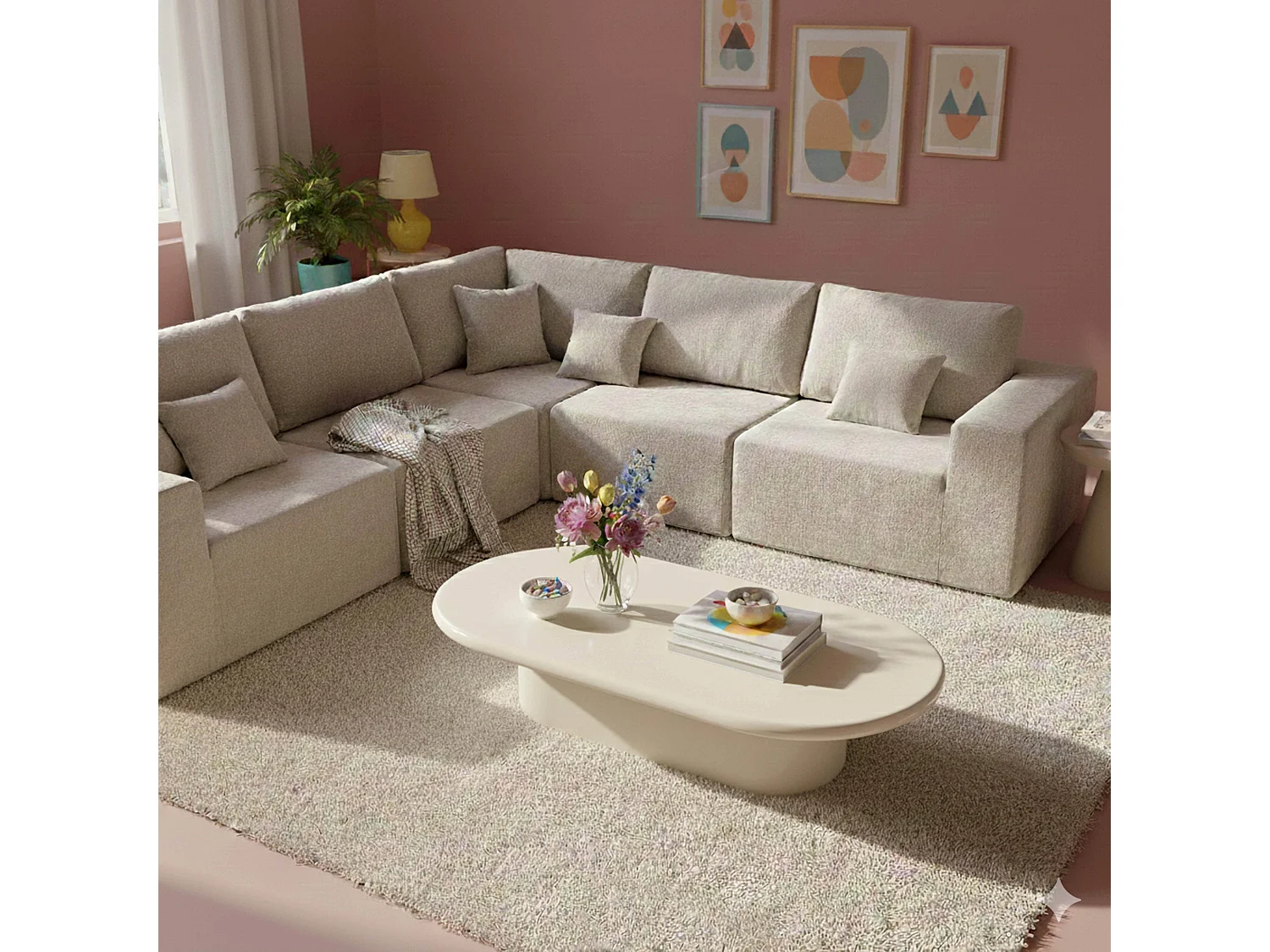 Table basse ovale 100 x 70 cm en MDF effet laqué blanc