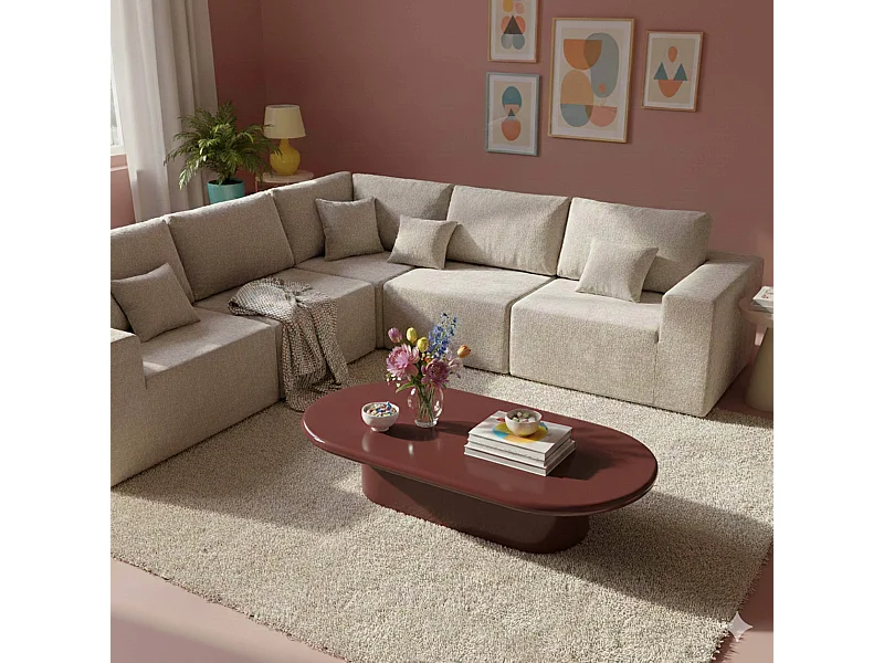 Ovale salontafel 100 x 70 cm in bordeauxrood gelakt MDF