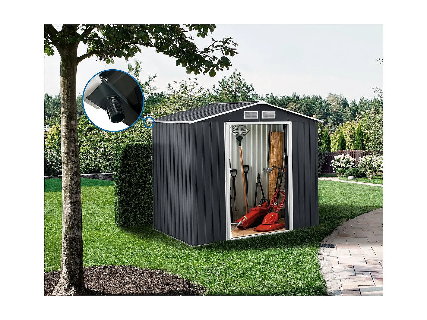 Abri de jardin en métal "Vegas" 5.29 m² avec gouttière - Gris