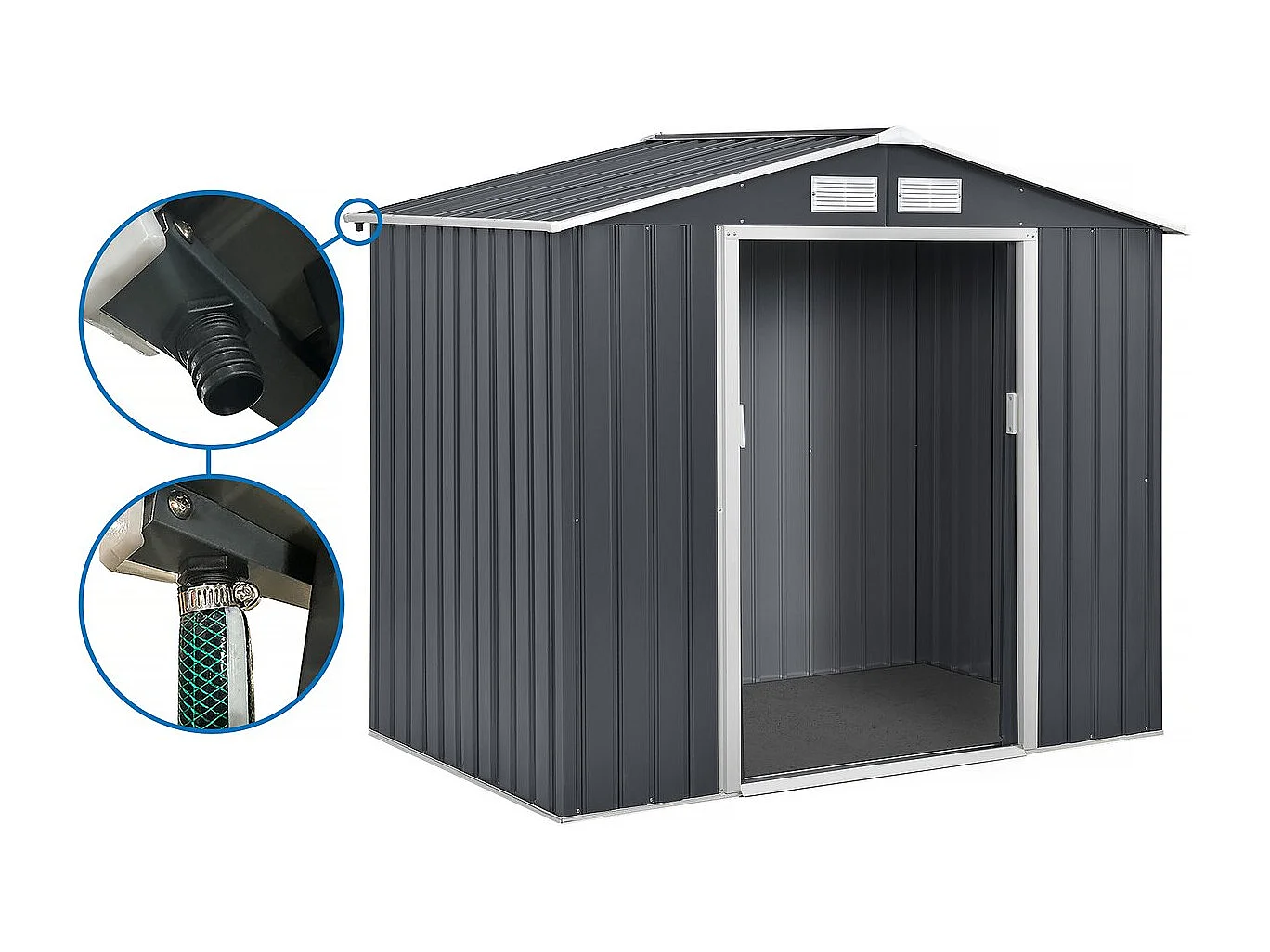 Abri de jardin en métal "Vegas" 5.29 m² avec gouttière - Gris