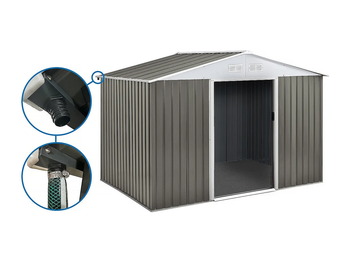 Tuinhuisje metaal "Dallas" - 8,84 m² met goot - Taupe - grijs bruin