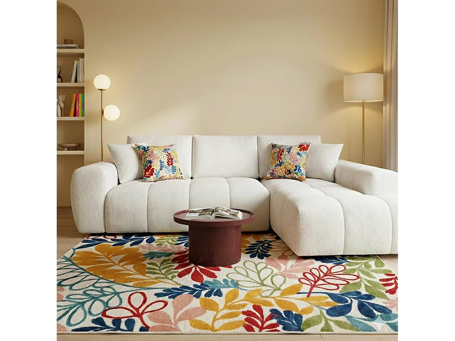 Table basse ronde 50 cm en MDF effet laqué bordeaux