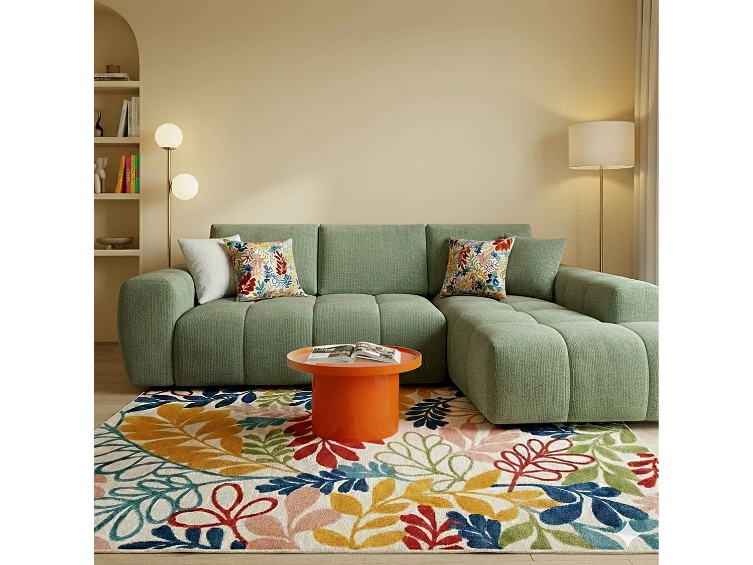 Table basse ronde 50 cm en MDF effet laqué orange