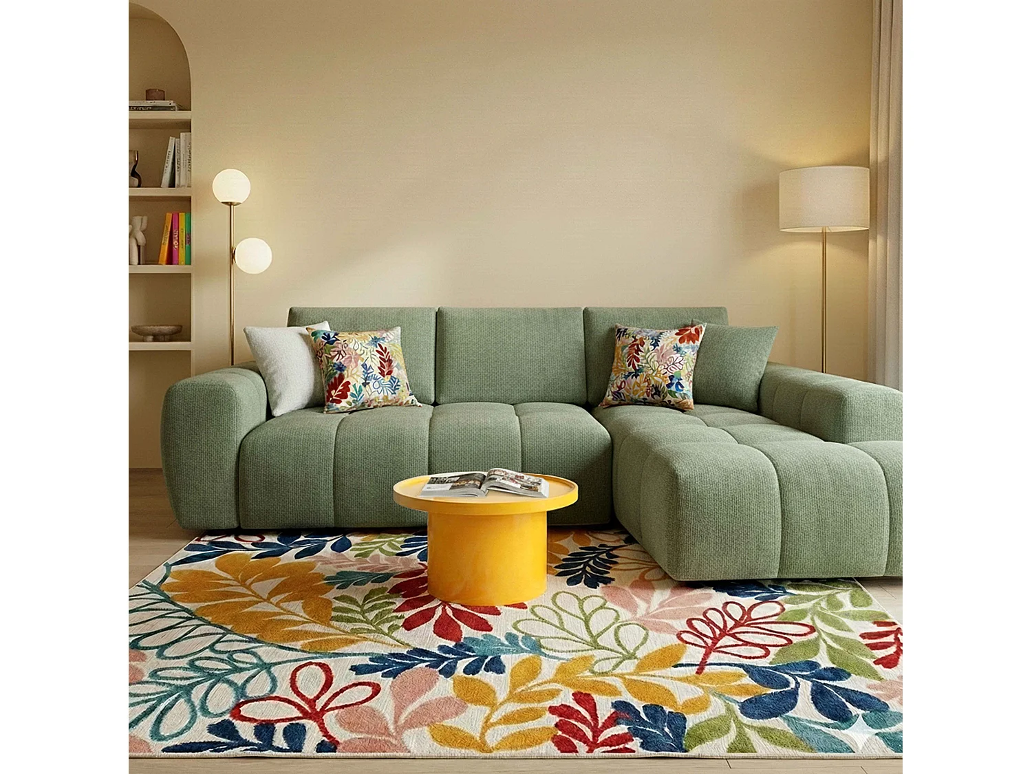 Table basse ronde 50 cm en MDF effet laqué jaune