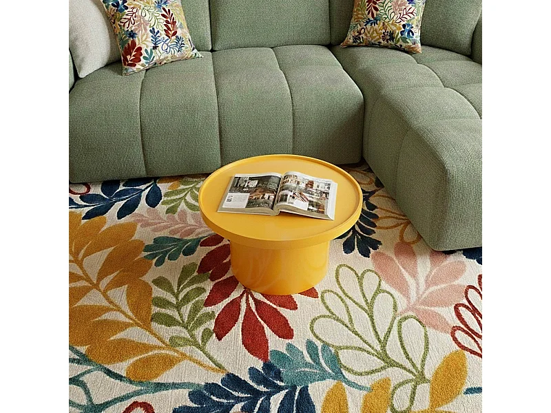 Table basse ronde 50 cm en MDF effet laqué jaune