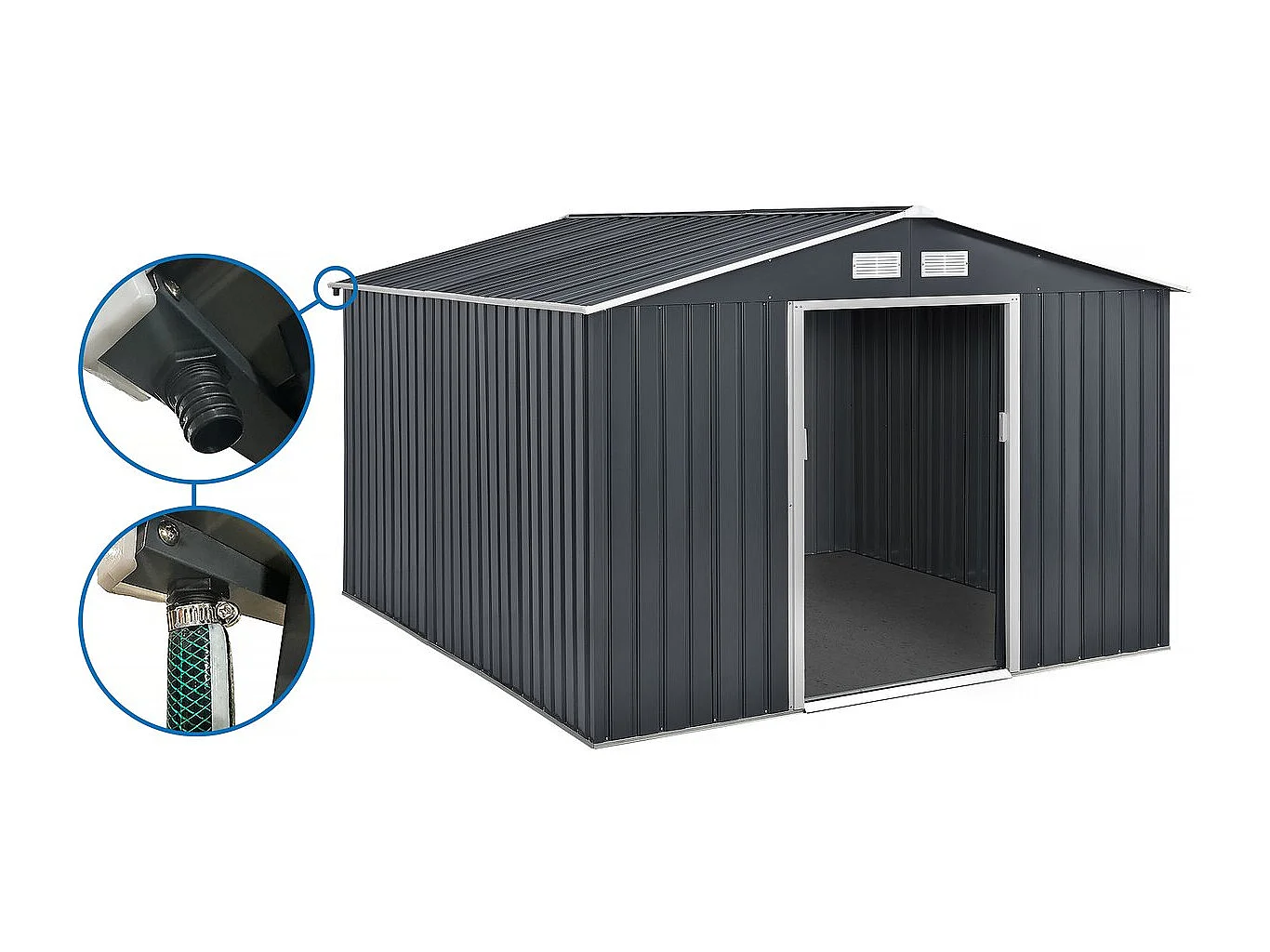 Abri de jardin métal - "Vegas" 12.98 m² avec gouttière - Gris