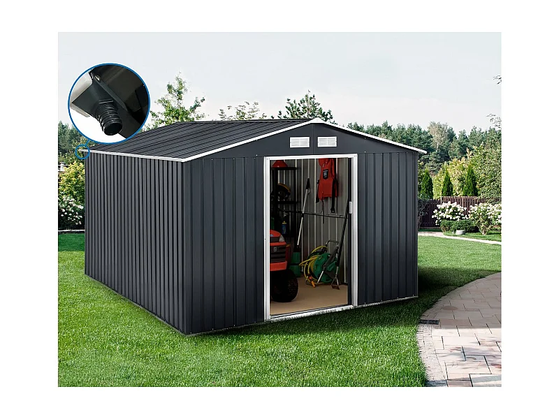 Abri de jardin métal - "Vegas" 12.98 m² avec gouttière - Gris