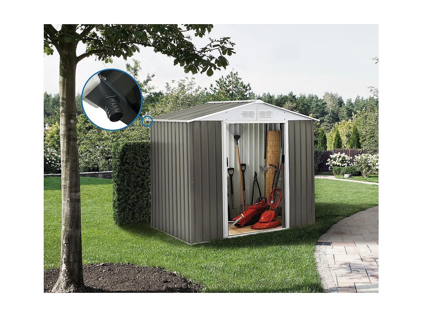 Abri jardin métal "Dallas"  - 5,29 m² avec gouttière - Taupe